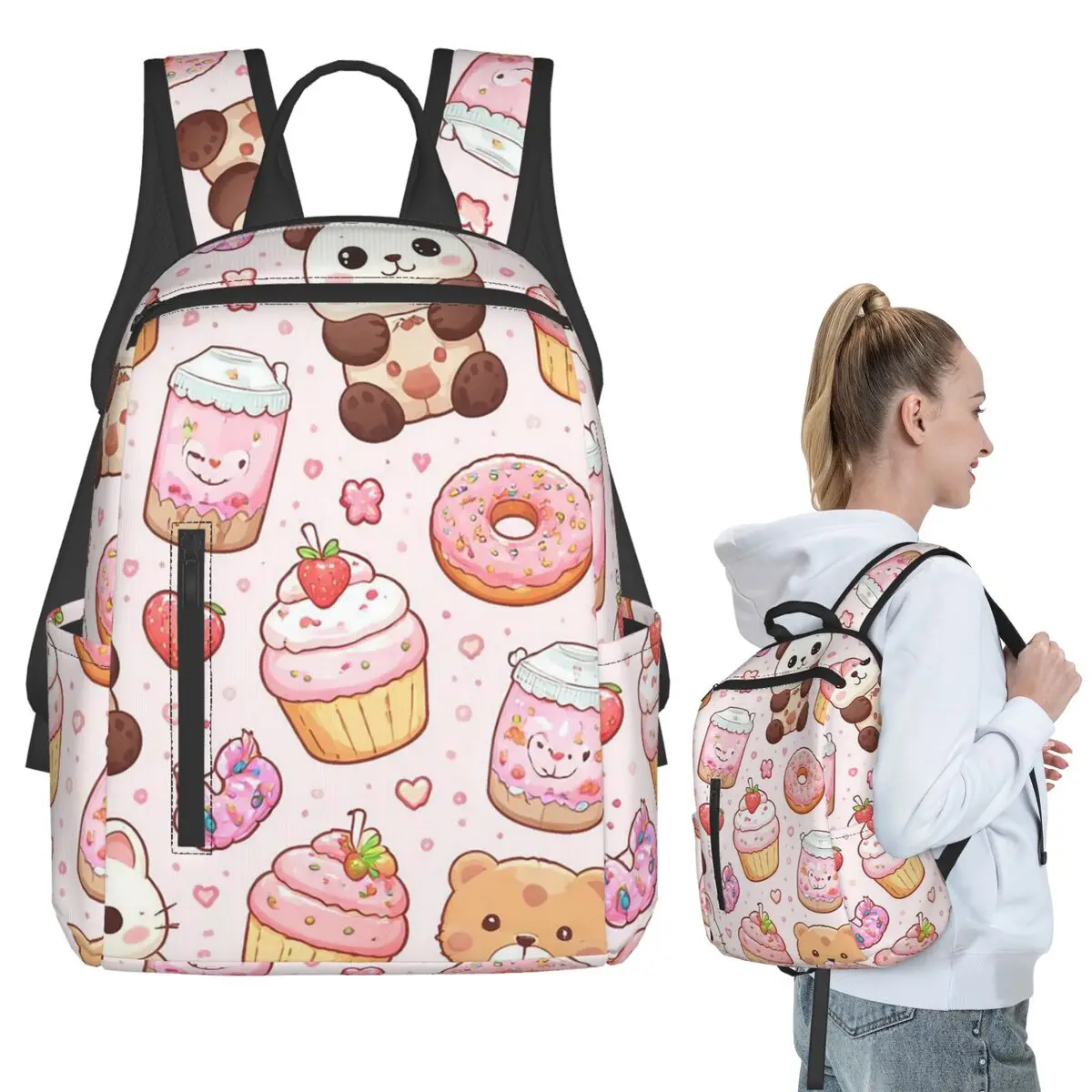 

Cute Donut And Strawberries Backpack Student BookBag Children School Bag Laptop Shoulder Bags Men Women