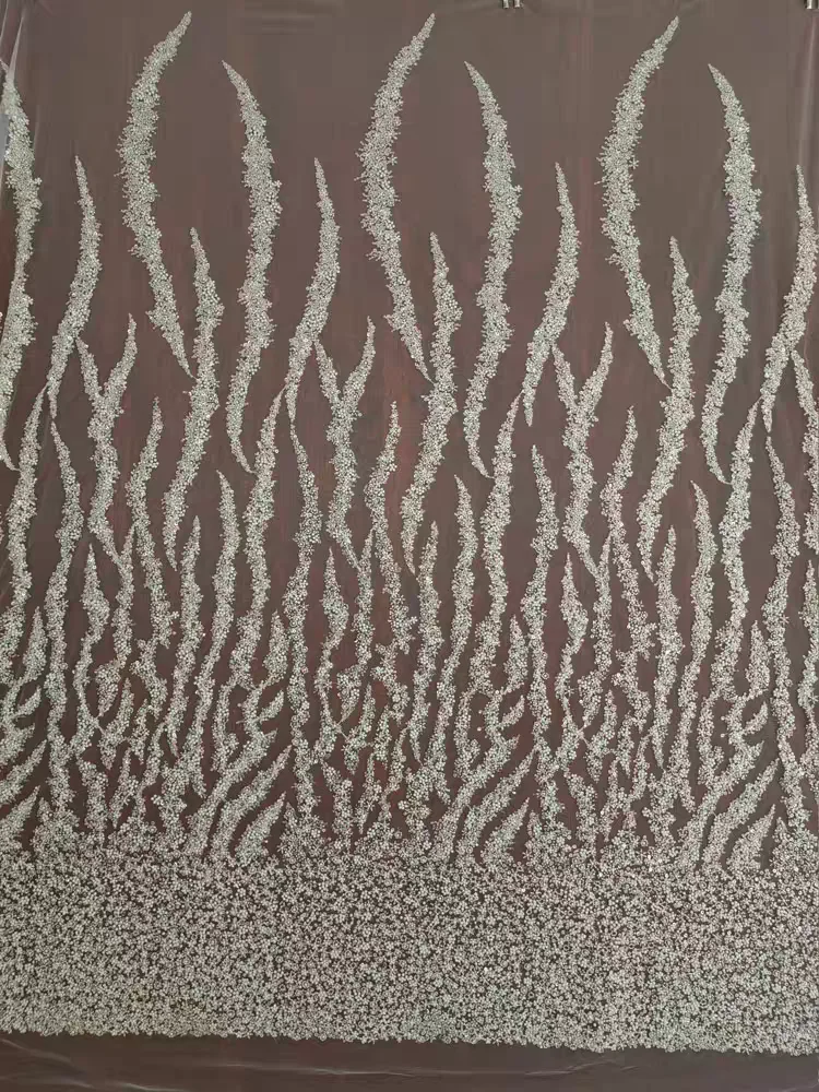 High Quality Heavy Duty Nail Machine Beaded Lace Shining Sequins and Pearls Strips Wedding Dress DIY Lace