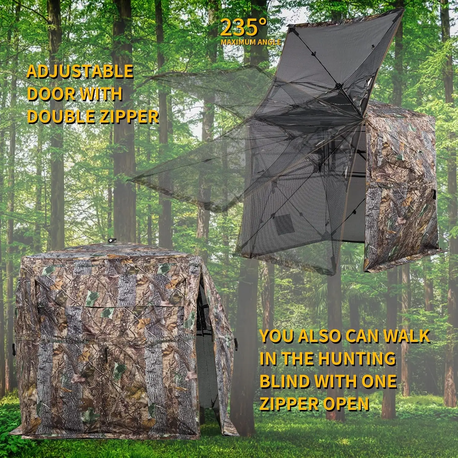 

Hunting Blind 270/360 Degree See Through Ground Blind for Deer Hunting, 2/3 Person Pop Up Camouflage Tent for Deer and Turkey