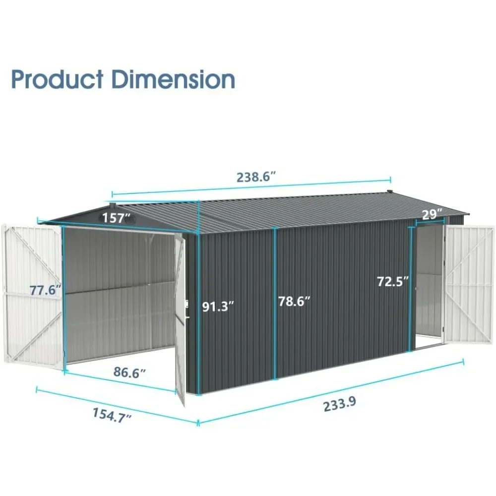 20x13 FT Outdoor Storage Shed with 2 Doors and 4 Vents, Backyard Utility Tool House Buildin, Metal Garden Shed