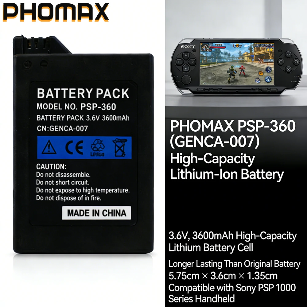 

PHOMAX 3600mAh 3.6V Replacement Lithium Batteries for Sony PlayStation Portable Console, PSP-1000 Gamepad Battery