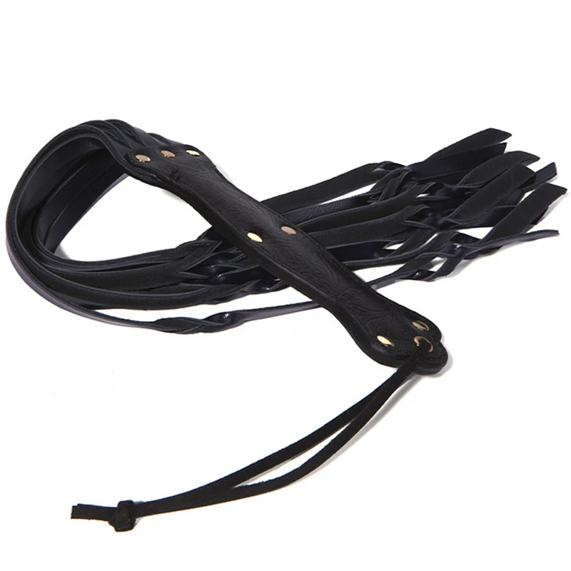 60CM Genuine Leather Horse Whip Rivet Reinforced Handle Horse Training Real Leather Whips for Equestrian Supplies