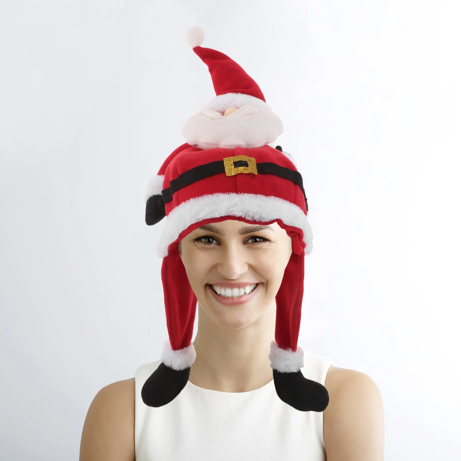 

3D Santa Hat Long Legs, Oversized Christmas Headwear, Funny Holiday Party Accessory For Adults Kids, Family Winter Celebration