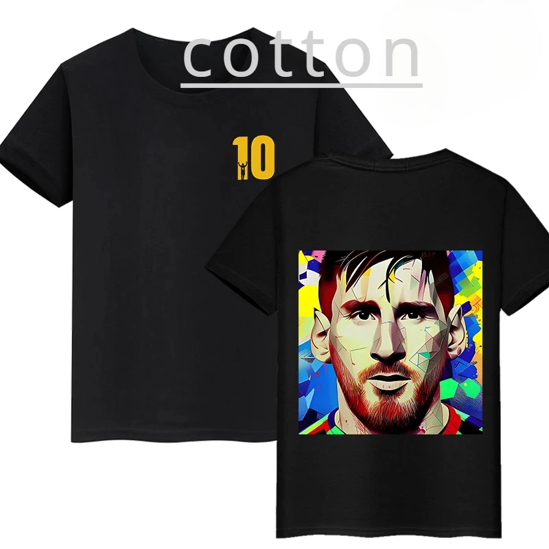 Messi Double-sided Printed Children's Cotton T-shirt Summer Short-sleeve Casual Sports Top Black Kid Baby Clothes Boys and Girls