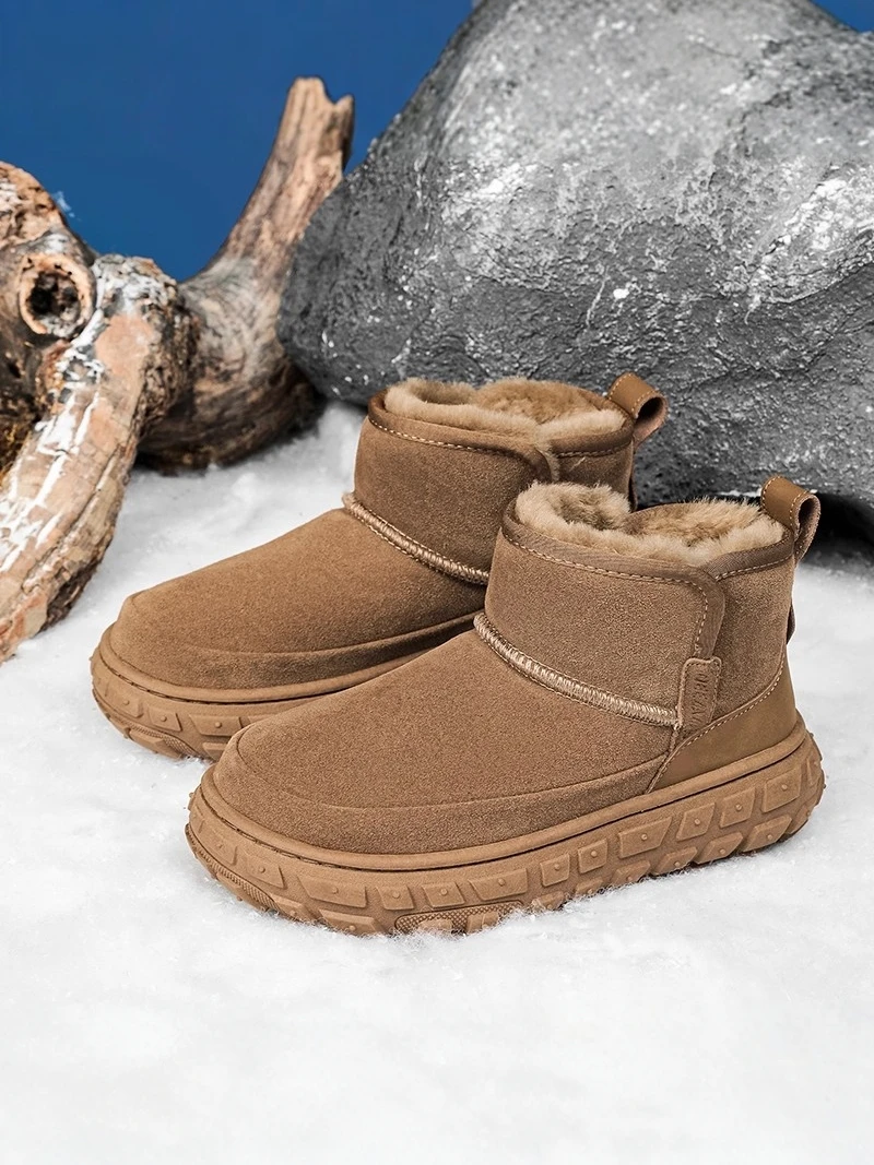

Men's Winter Snow Boots Fur Lined Slip-On Integrated Leather And Fur Anti-Slip Cold Resistant Warm Cotton Shoes for below 40 ...