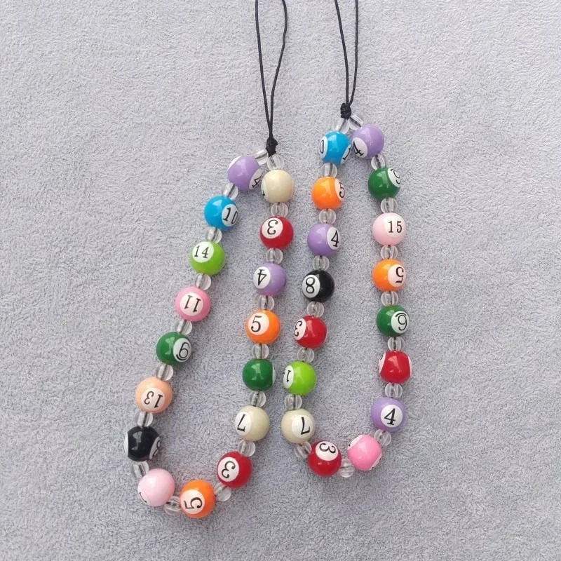 Fashion Phone Chain Creative Cellphone Lanyard Cute Billiard Basketball Beads Straps Mobile Phonecase Ornament Accessories