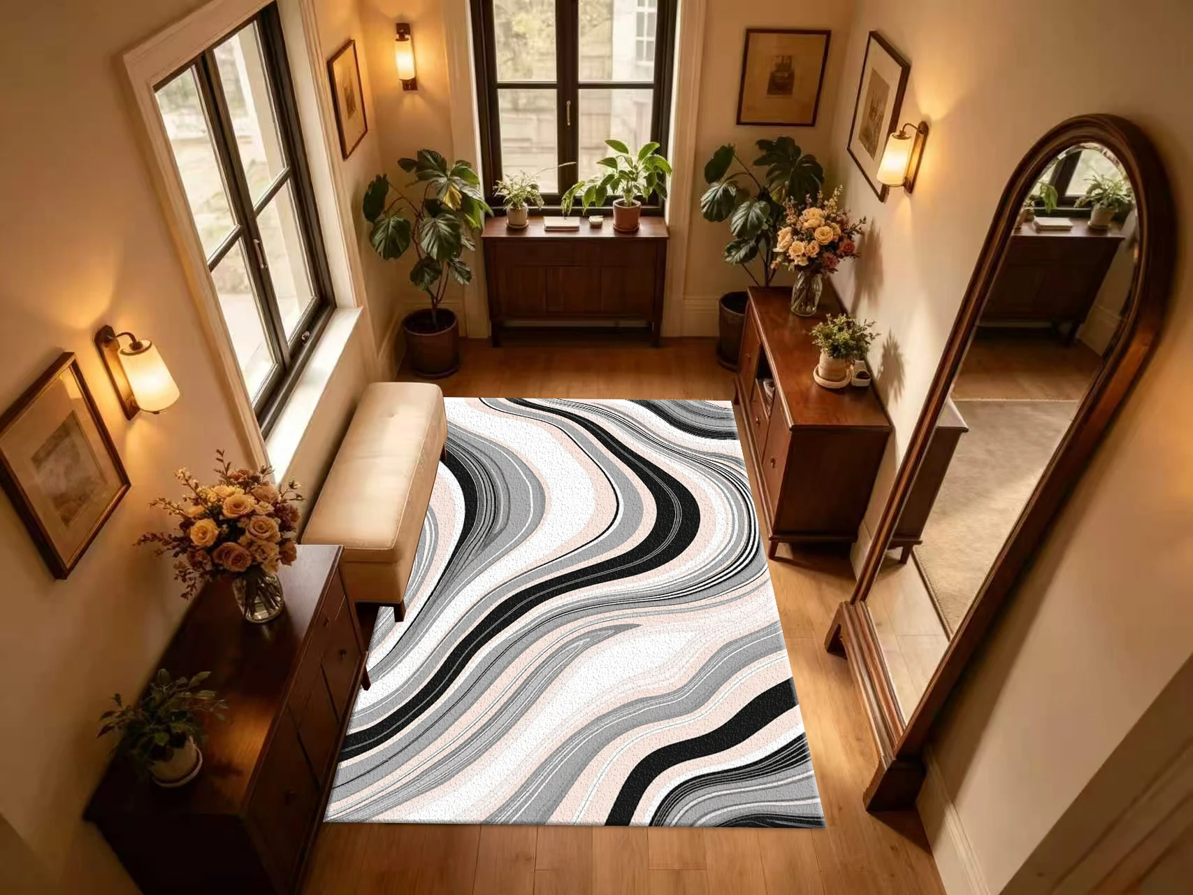 Marble Swirl Abstract Carpet Flooring Modern Art Floor Rug for Office Indoor House Decoration