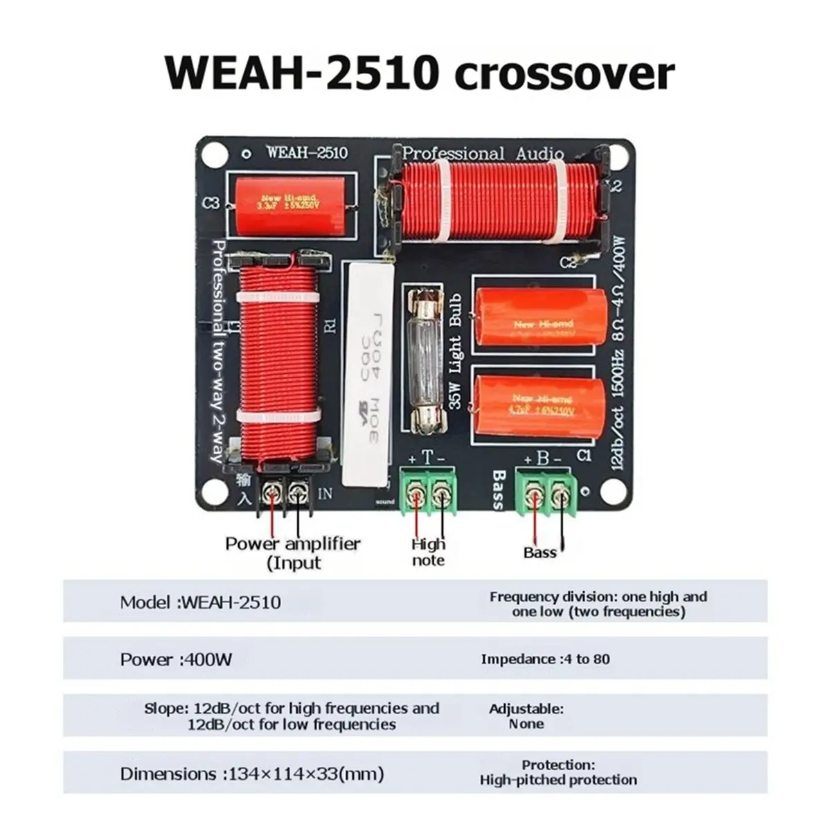 (A99Z] Adjustable Two-Way Speaker Crossover MW Audio 400W High Power 2 Way Speaker Crossover for KTV Stage Professional Audio