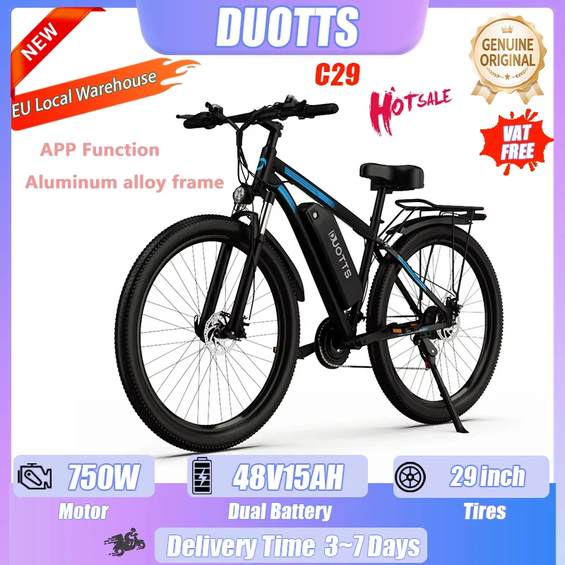 DUOTTS C29 E-Bike 750W Motor 48V15AH Akku APP-Funktion Stadtpendeln MAX Geschwindigkeit 45km/h 29 Zoll Erwachsenen-Mountainbike Elektrofahrrad