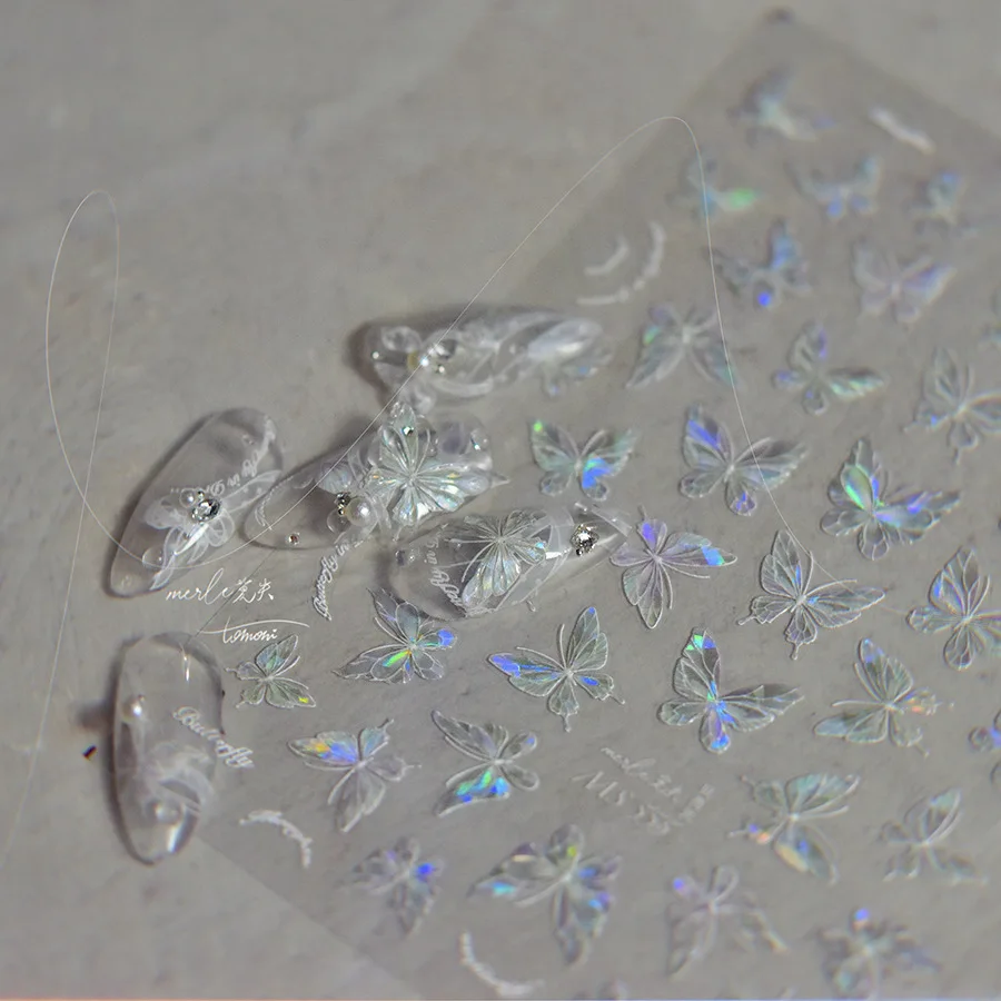 Adesivi per ciondoli per unghie con farfalla leggera a conchiglia Adesivi per decorazioni artistiche per unghie autoadesive con farfalla retrò Decalcomanie per unghie giapponesi fai da te