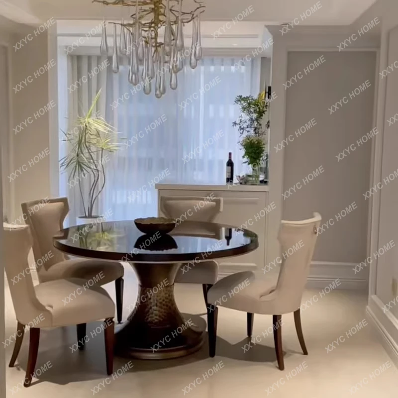 Light luxury solid wood dining table Home living room Simple round dining table