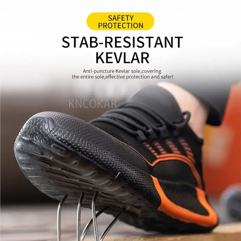 Men's work shoes are comfortable wear-resistant anti impact and anti puncture with full size steel toe caps