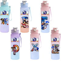 750ML Sonic The Hedgehog Letter A-Z Printed Water Bottle Large Capacity Drinking Portable Anime Outdoor Sport Water Cup Bottle