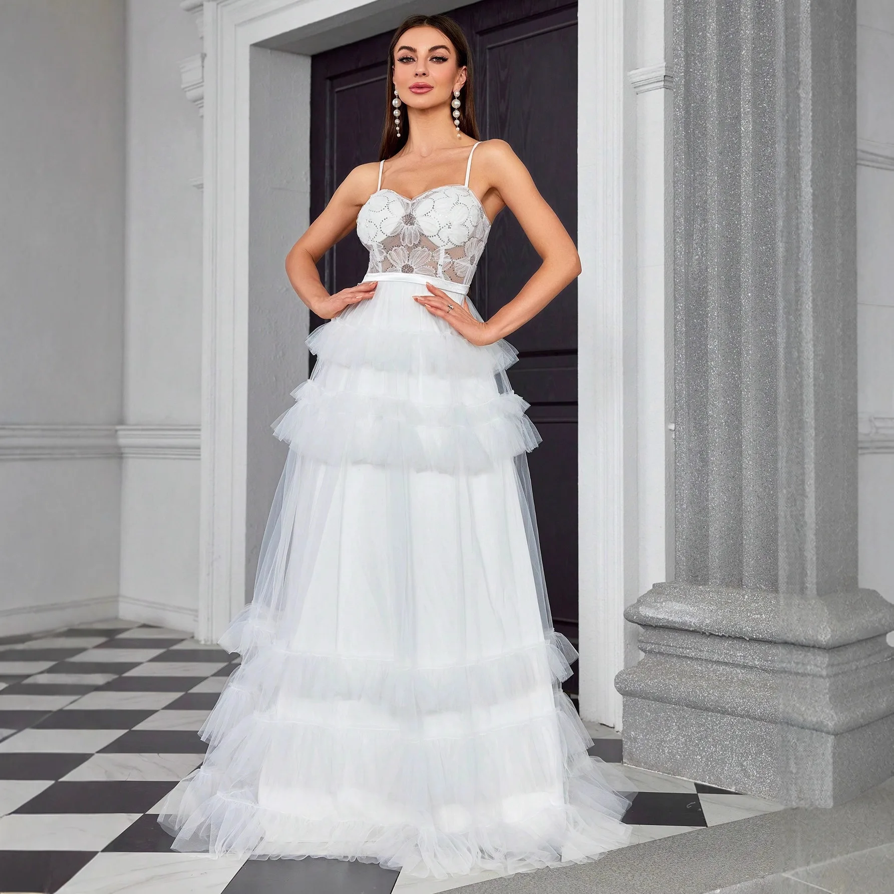 Vestido de noite sexy com alças de malha, corte justo, comprimento tubo, decote em V, manga sete, para mulheres de meia-idade...