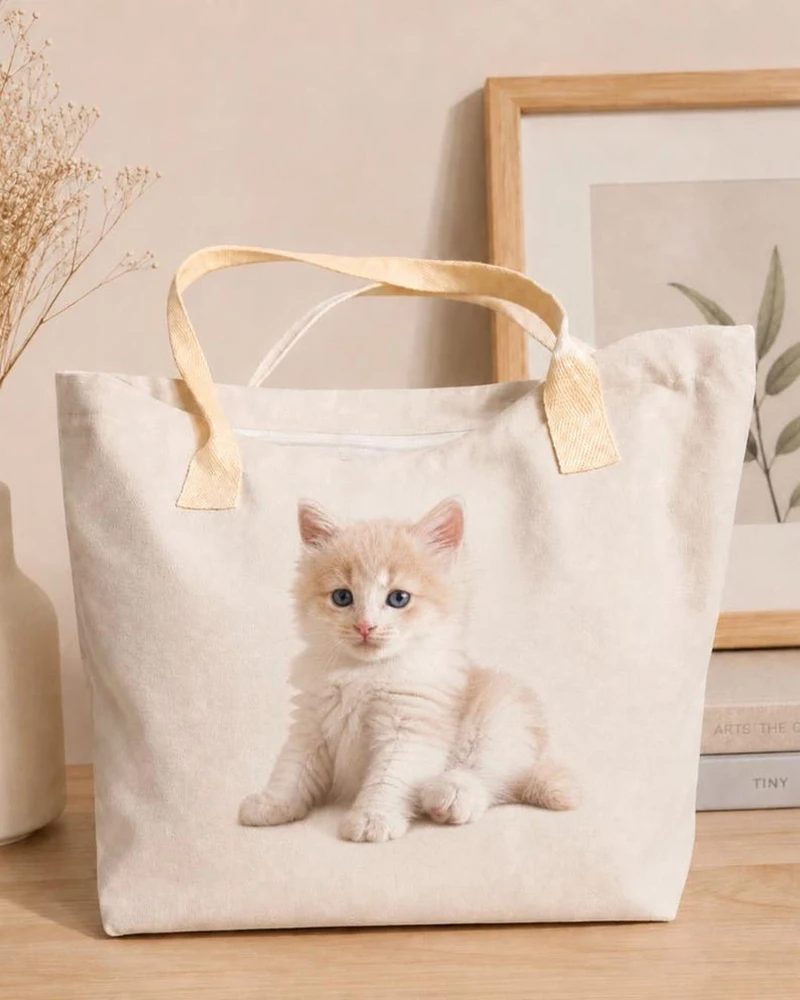 Cotton Canvas Tote Bag Custom Pet Photo Print Personalized Memory Bag Reusable Daily Bag For Pet Lovers