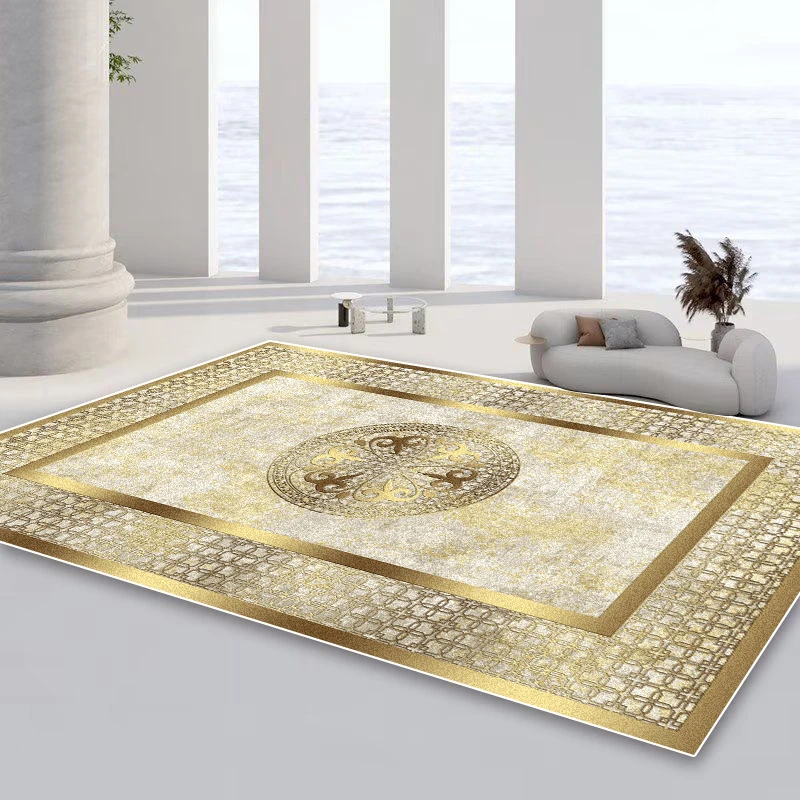European Style Golden Carpet for Living Room Decoration Home Large Area Rugs Senior Dining Room Coffee Tables Non-slip Floor Mat