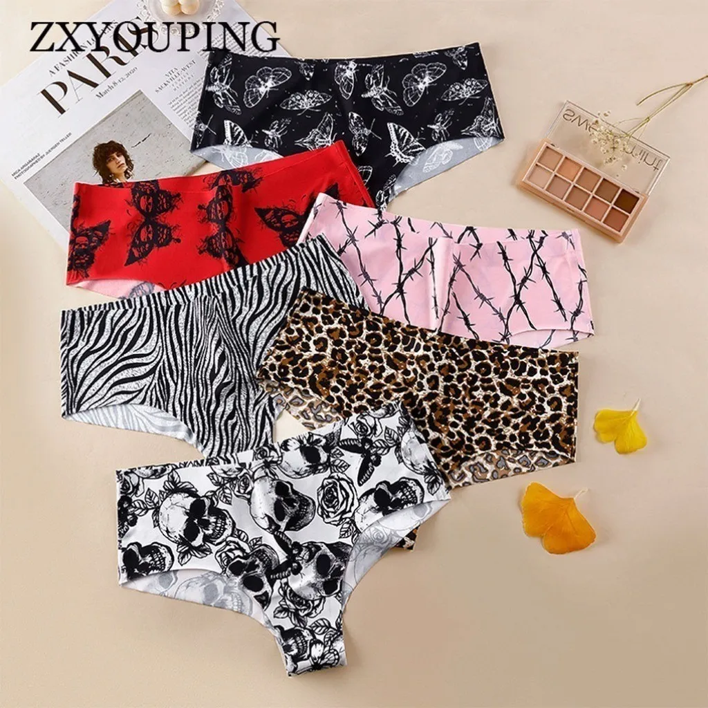 3PCS Printed Ice Silk Seamless Panties Mid-waist Sports Yoga Fitness Invisible Underwear for Women panty S-XL