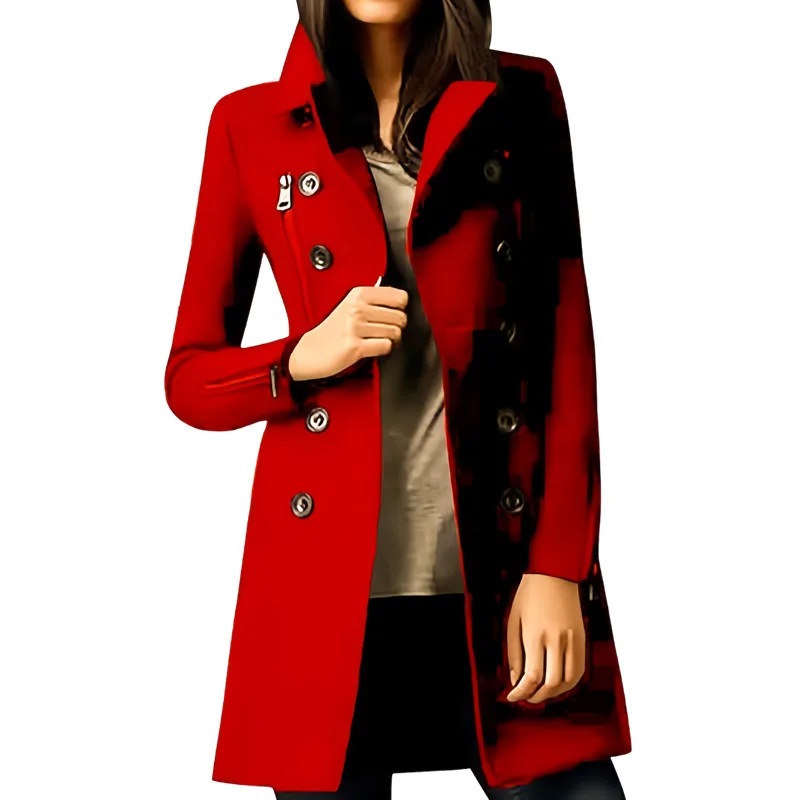 Autumn Winter Women's Coat Wool Blend Solid Lined Coat Outerwears Female Jackets Double Breasted Lapel Long Women's Overcoat