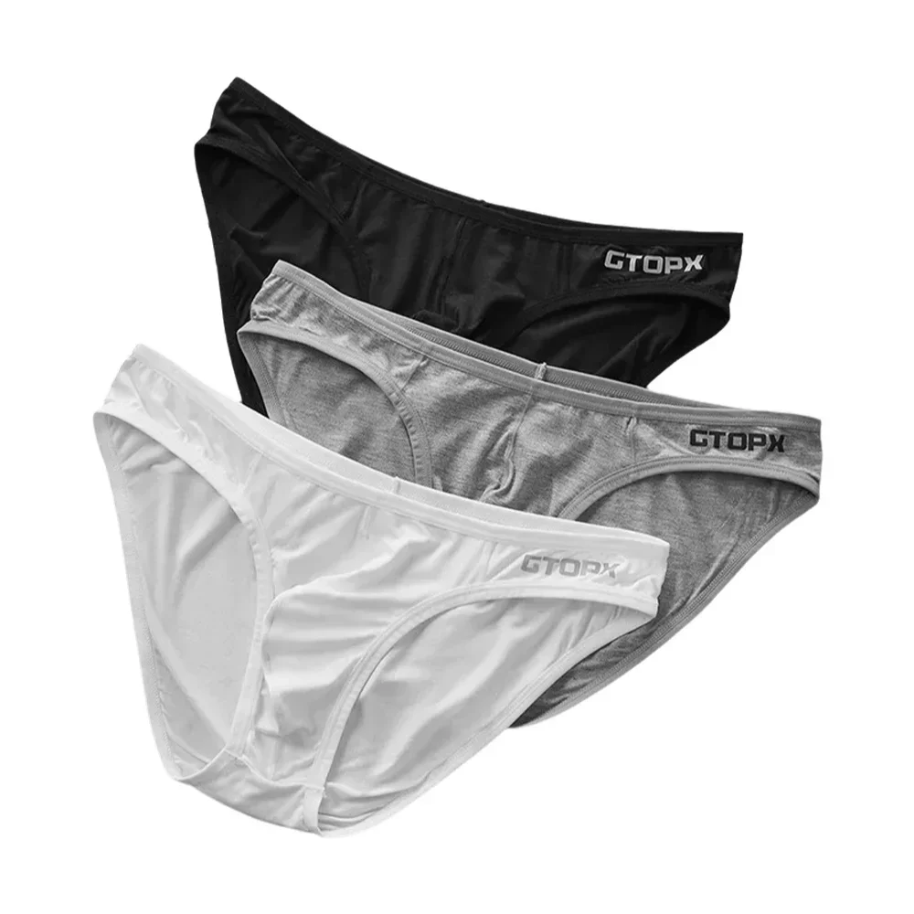 3Pack Mens Underpants Low Waist Briefs U Convex Bag Moisture-wicking Comfortable Sexy Mens Bikini