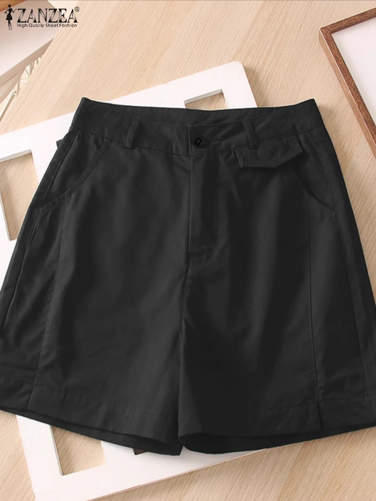 2025 ZANZEA Summer Shorts Women Elegant High Waist Work OL Pants Casual Solid Button Pantalon Stylish Holiday Palazzo Oversize
