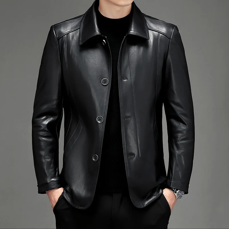 men's Haining leather jacket in spring and autumn new casual cotton jacket coat men's lapels