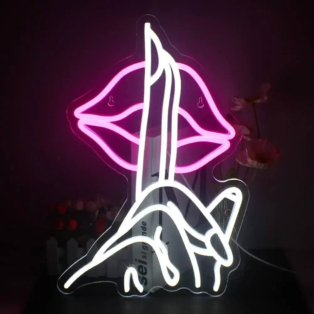 

Lips Neon Sign Finger Gesture LED Neon Light For Wall Decor Lady Light Up Sign For Bedroom Bar Beer Cafe Birthday Party Gifts