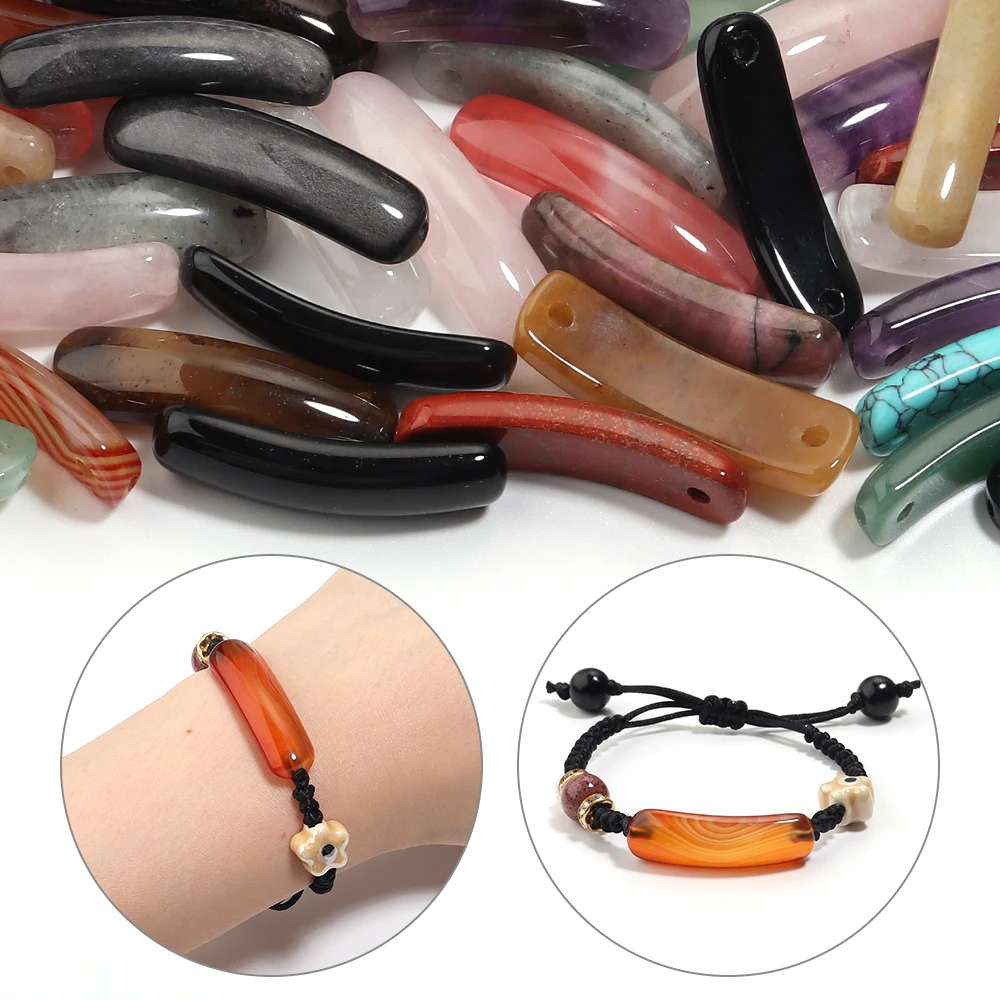 2pcs Natural Stone Beads for Jewelry Making DIY Bridge Bracelet Connectors Crystal Druzy Rose Quartz Amethyst Gemstone Beaded