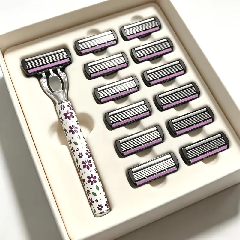 13PCS - Handle of the Petal Razors, 1 set, equipped with 12 precision blade replacement heads of 6 layers (excluding gift box)
