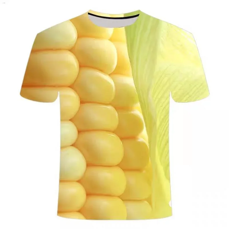 Summer Vegetable New Cool Corn 3D Print T-shirt with Funny Newspaper Short Sleeve T-shirt Top