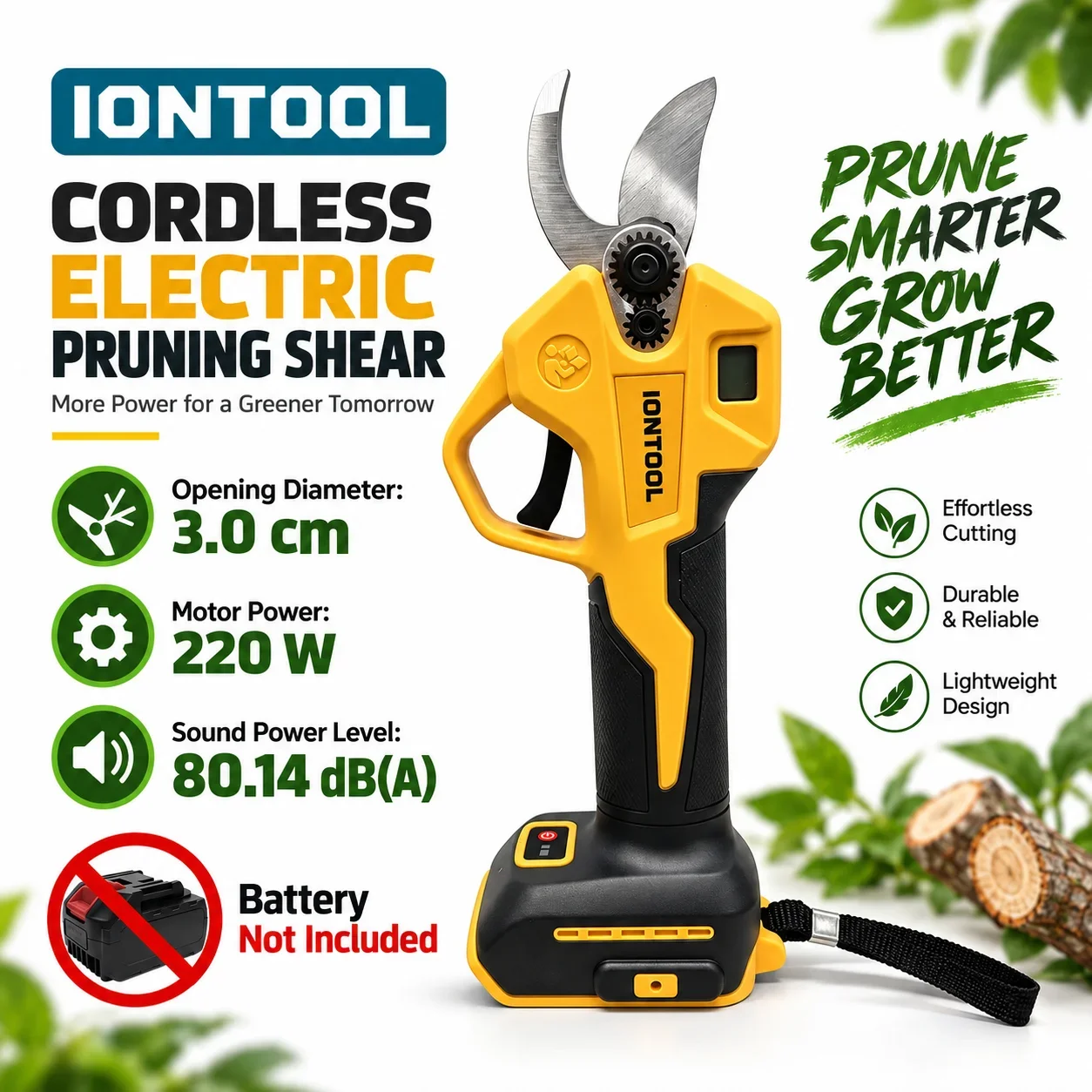 IONTOOL Handheld Yellow Cordless Electric Pruning Shears For Garden Twig Cutting and Flower Stem Trimming and Bonsai Shaping