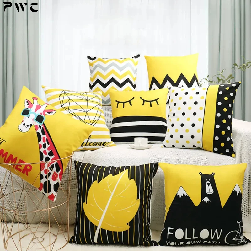 

45x45cm Custom Yellow Geometric Pillowcase Patchwork English Letter Cushion Cover Print Pillowslip Sofa Chair Home Decoration