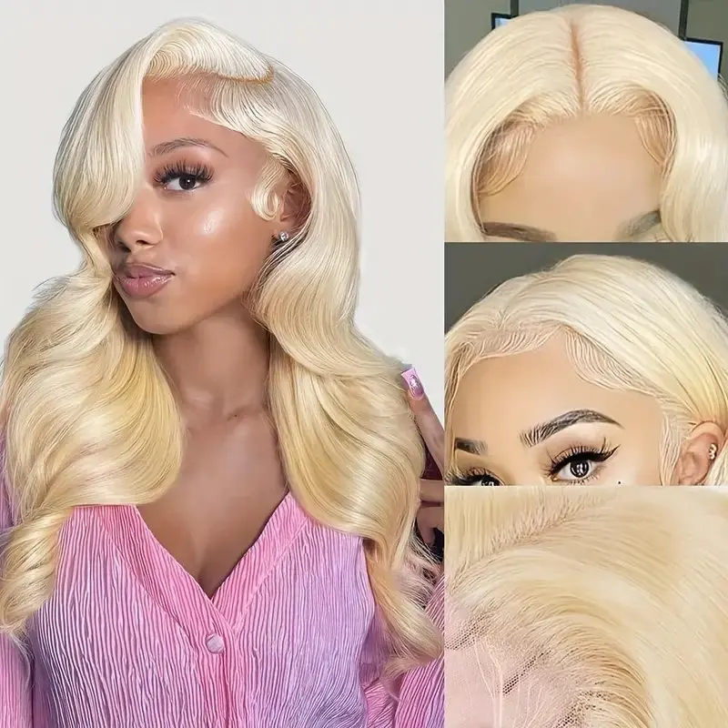 Perruque Lace Wig Body Wave Naturelle, Cheveux Humains, Couleur Blond 613, 13x4 HD, 13x6, Pre-Plucked, 18 Pouces, Densité 150, pour Femme