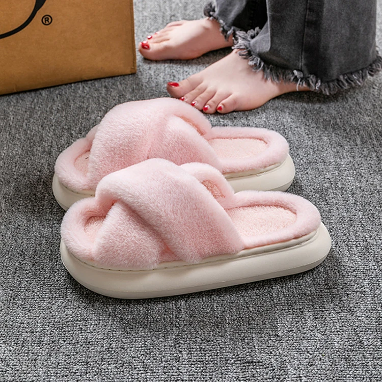 Flauschige Hausschuhe Frauen Haus Wohnungen Modedesigner Winters chuhe Damen Indoor Casual Plüsch Plattform Schuhe elegant groß – Detail 17