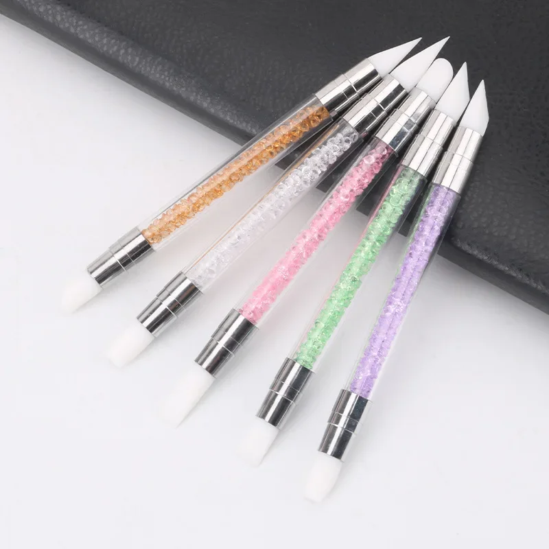 Dual-ended Silicone Nail Art Carving Pen Nail Art Brush Carving Mirror Glitter Powder Dotting Painting Nail Pen Manicure Tools