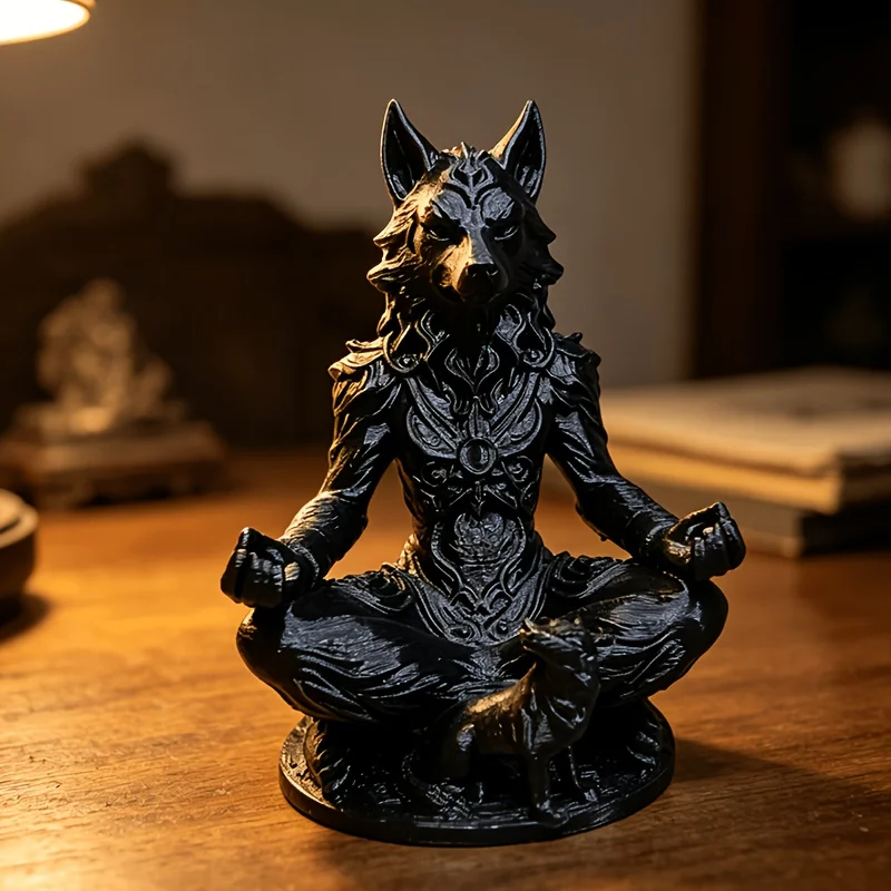 1/2 Piece Gothic-Style Werewolf and Cub Statue, Black Plastic Anime-Themed Sculpture Suitable for Decorative Display, Dark Fantasy Wolf Totem, Can Be Used as a Bookshelf Display, Zen Meditation Gift, Suitable for Christmas, Easter, Birthday