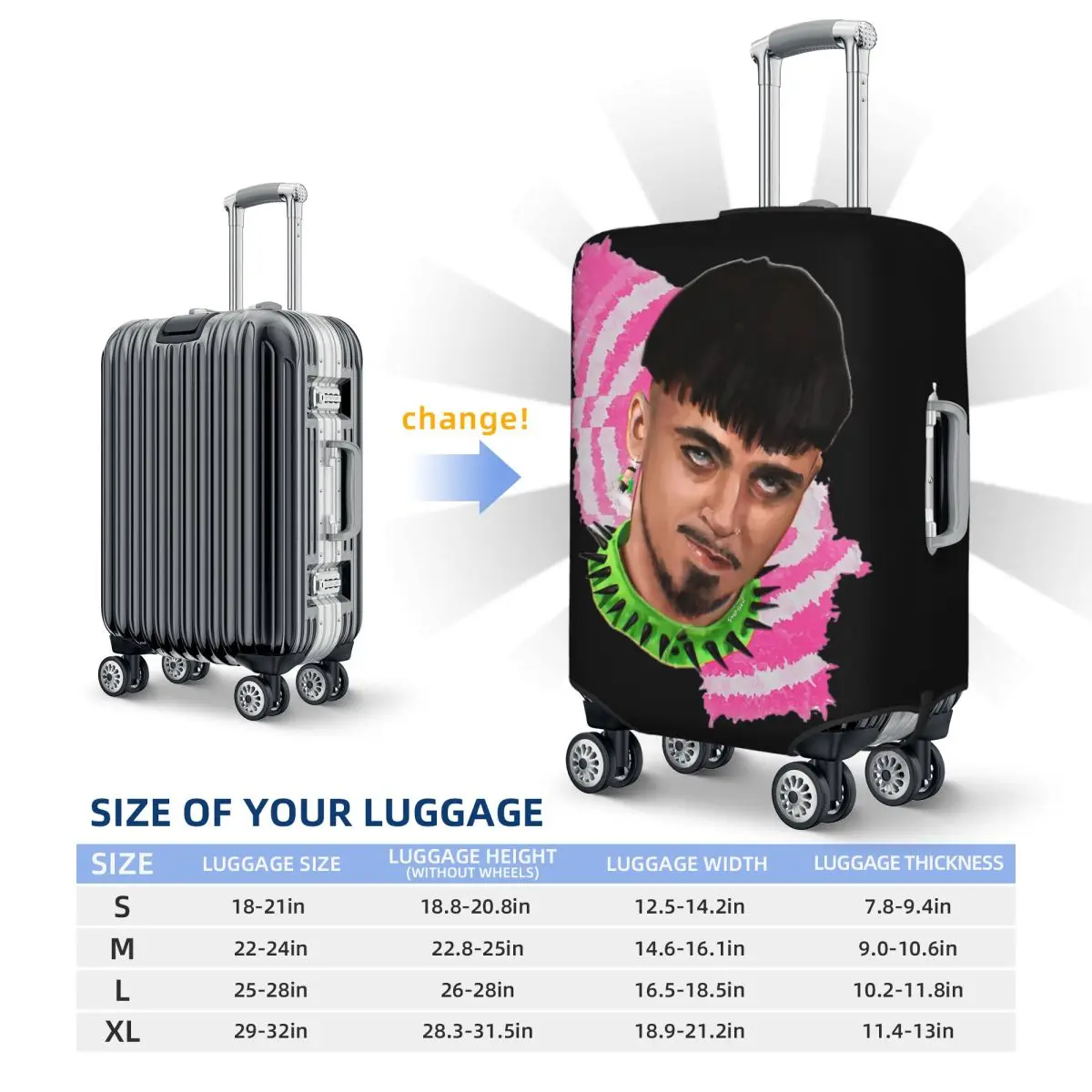 Kaarija Cha Cha (6) Capa de proteção para mala Capa elástica protetora de bagagem de viagem para 18-32 polegadas