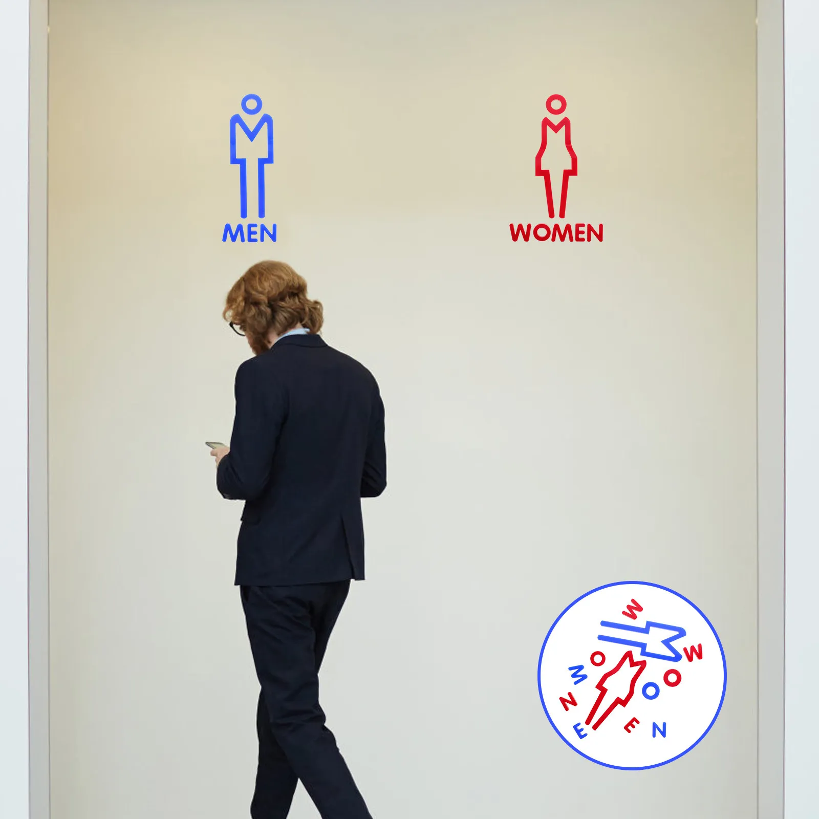 2Pcs Elegant Acrylic Toilet Sign Self Adhesive Bathroom Door Signs for Hotel Store Shopping Center Bathroom Door Signs
