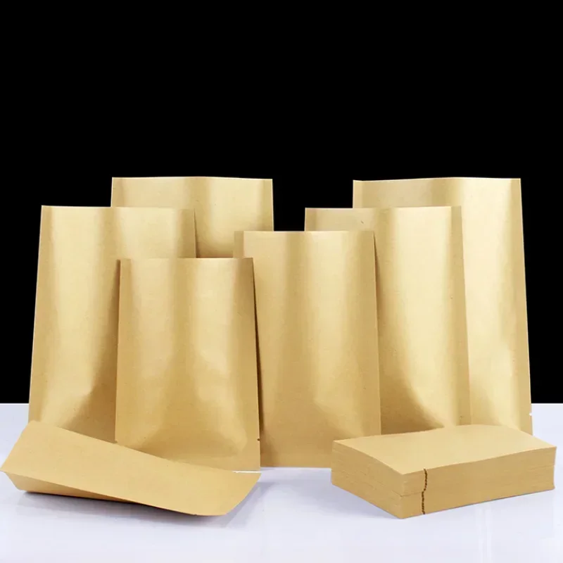 Aluminum Foil Kraft Paper Hot Sealed Bag Flat Mouth Thick Three Sided Sealing Dry Fruits Candy Pack Bags Seal Storage Pouch