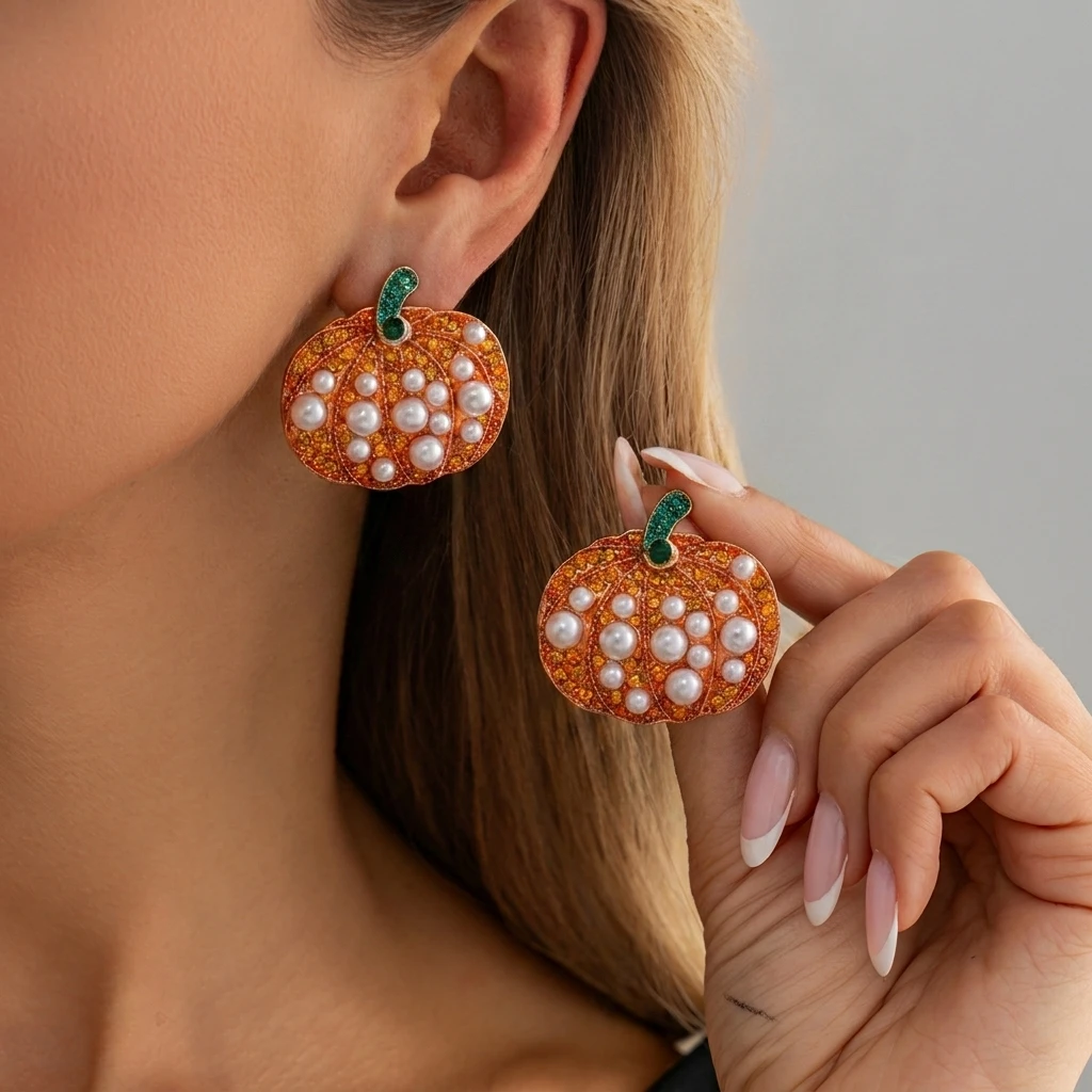 Creative Imitation Pearl Pumpkin Dangle Earrings for Women Halloween Enamel Witch Hat Pumpkin Earrings Party Festival Jewelry