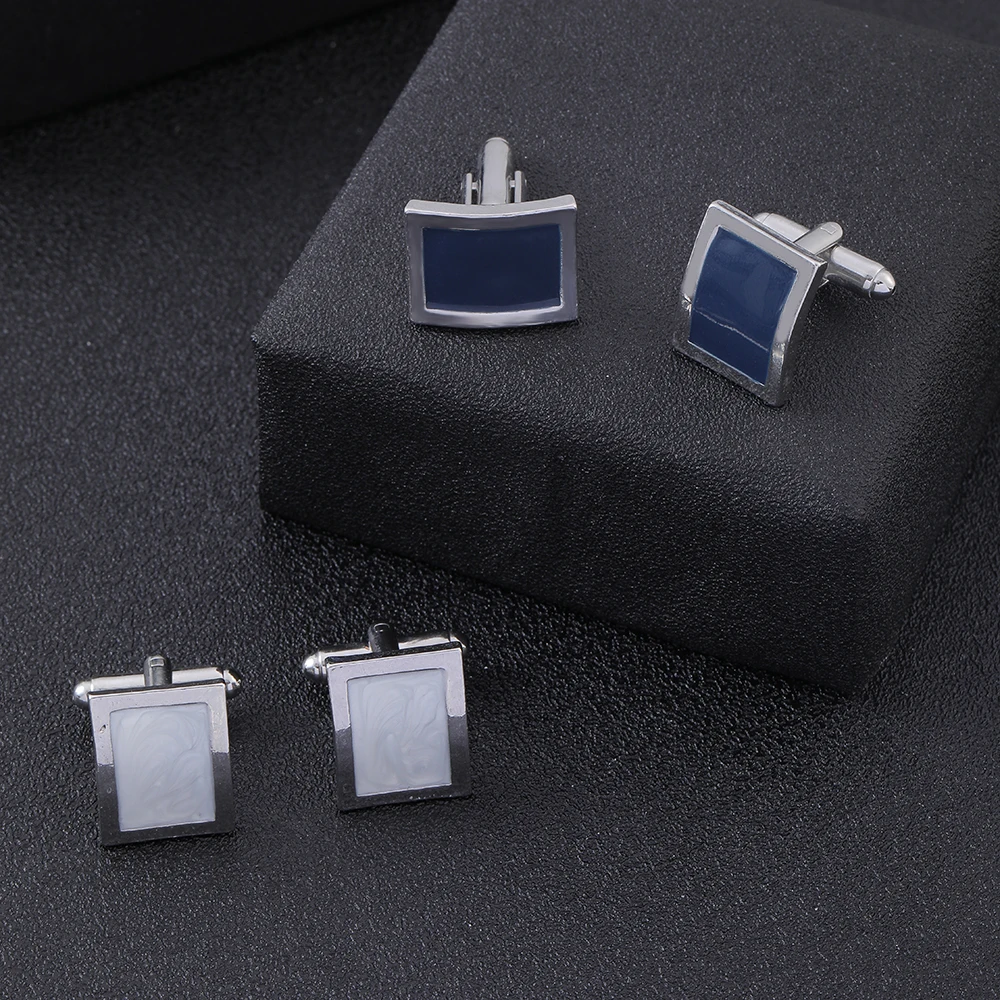 Curved Square Cufflinks Blue White Enamel Marbling Pattern Cuff Links For Business Groomsman Shirt Button