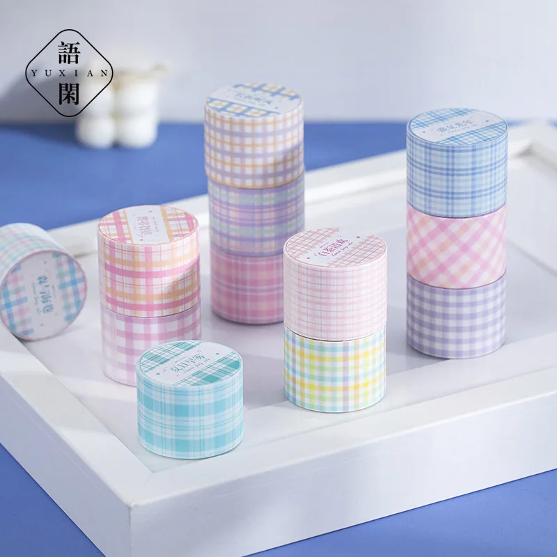 1 Rolle klassisches kariertes Washi-Tape, Märchenserie, süßes Raster, Basic-Scrapbook-Journaling-Material mit Trennpapier