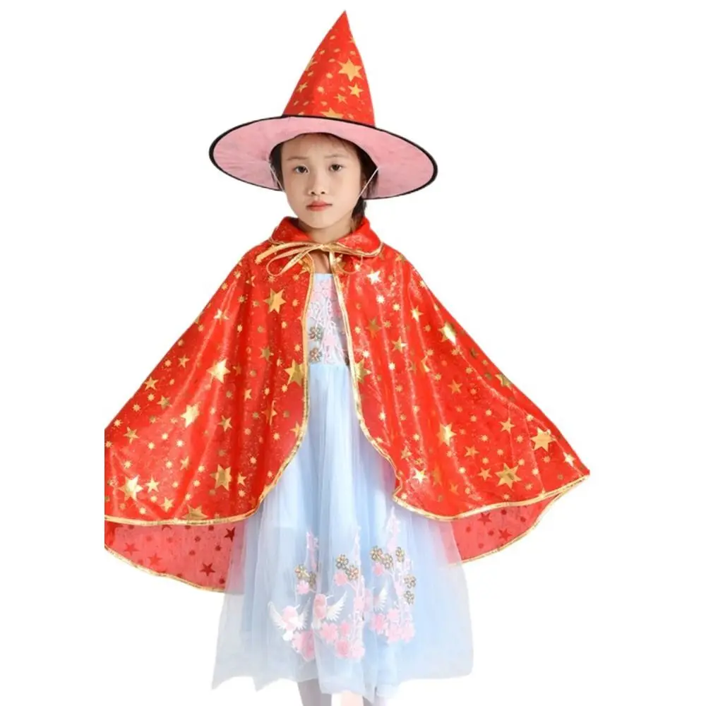 Stern Hexenumhang Umhang mit Hut Vergoldung Zauberer Outfit Kinder Halloween Umhang Sets Cosplay Kostüme Mehrfarbige Halloween-Kostüme