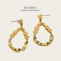 YACHAN 18K Gold PVD Plated Stainless Steel Dangle Earrings for Women Natural Stone Chain Earing Trendy Jewelry Gift