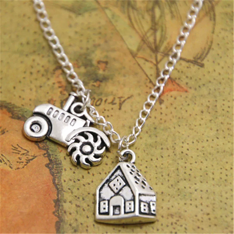 12pcs/lot Barn Tractor Necklace Charm Pendant  Jewelry Wife Farmers Daughter