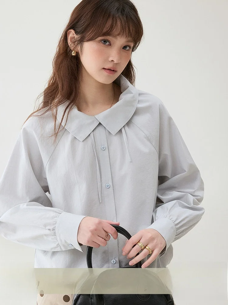 

Женская блузка North Island AMUU Original Design с поясом и воротником, весенняя новинка, свободный крой, на пуговицах, в корейском стиле, из хлопка.