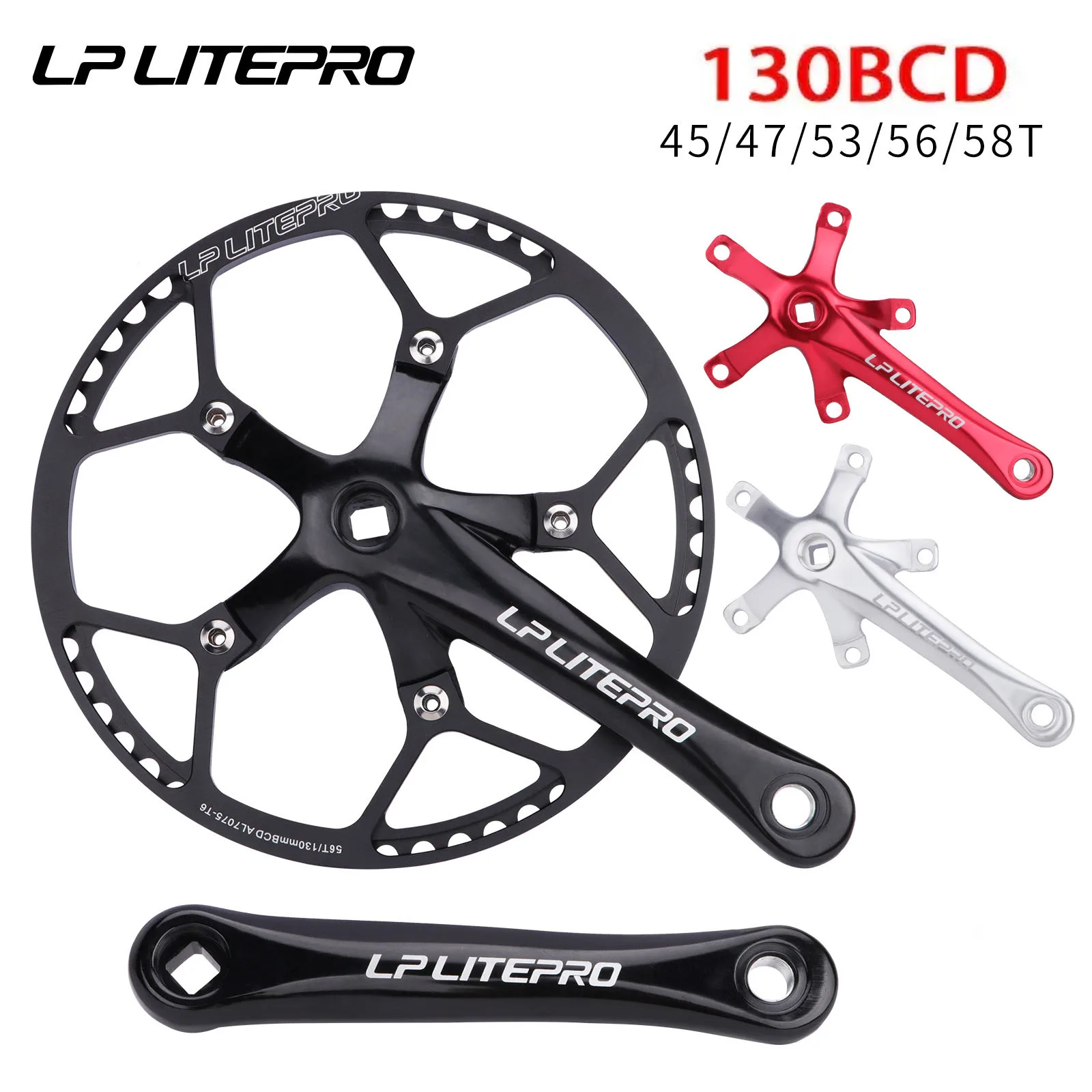 Litepro Square Connecting Rods Crankset 130 BCD Chainring 45T 47T 53T 56T 58T Bicycle Crank and Chainwheel for Gravel Road Bike