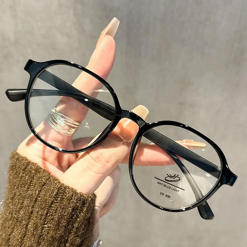 Retro quadratisches und rundes Gesicht ohne Make-up, runde Anti-Blaulicht-Brille, superleichtes Tr90-Brillengestell für Damen 9037
