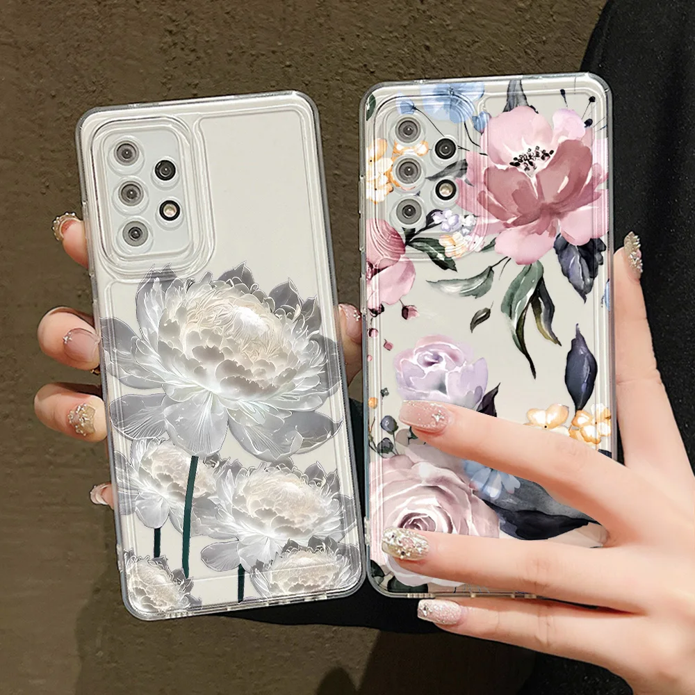 Lotusblume Handyhülle für Samsung S23 S24 FE S22 Ultra Hülle A55 5g A16 A06 A54 A34 A25 A15 A53 A32 A35 A52 A73 A24 A05S Abdeckung