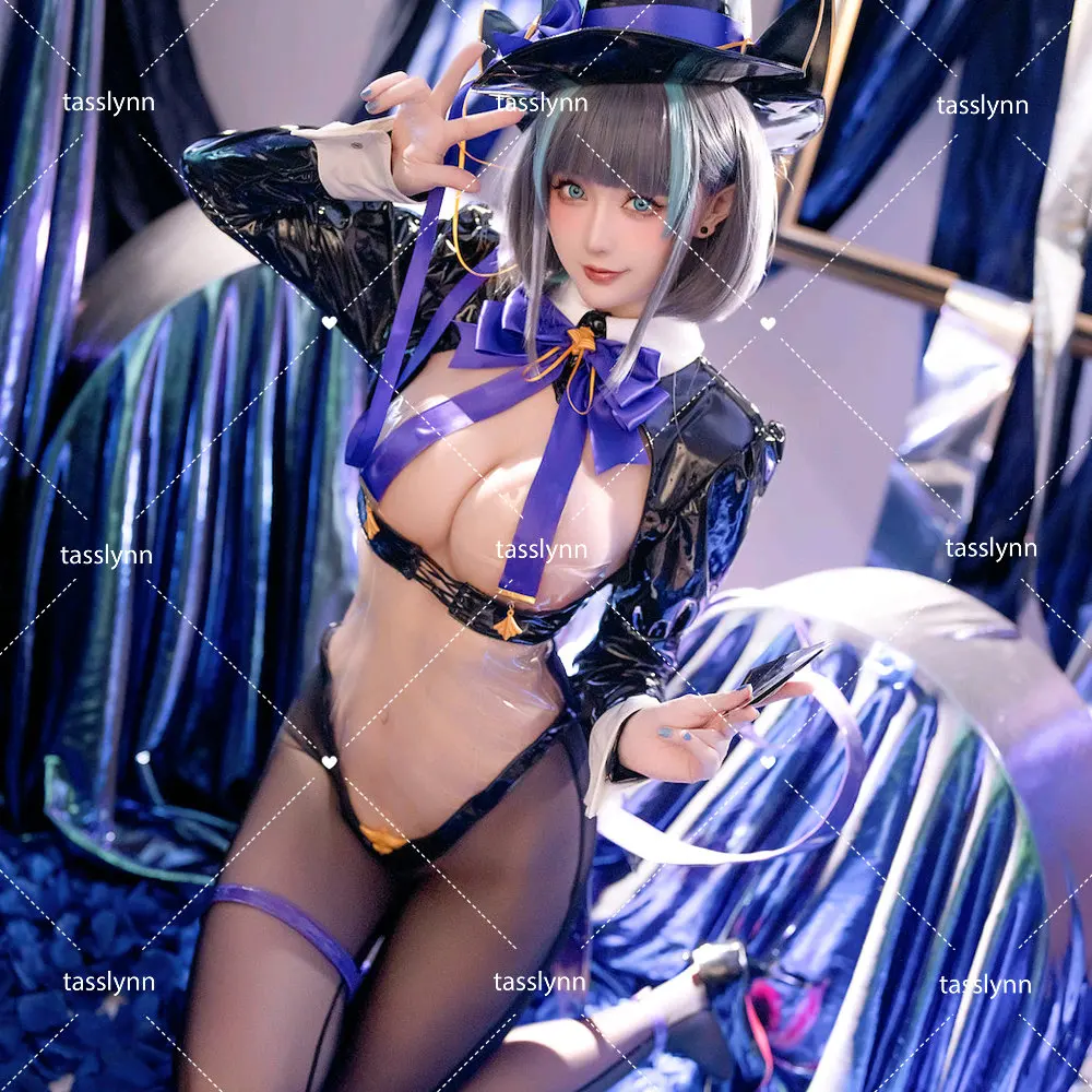 Cheshire amb Lane Cosplay Costume gioco Cosplay HMS Cheshire trasparente Bunny Girl Cosplay Party Costume cappello da mago