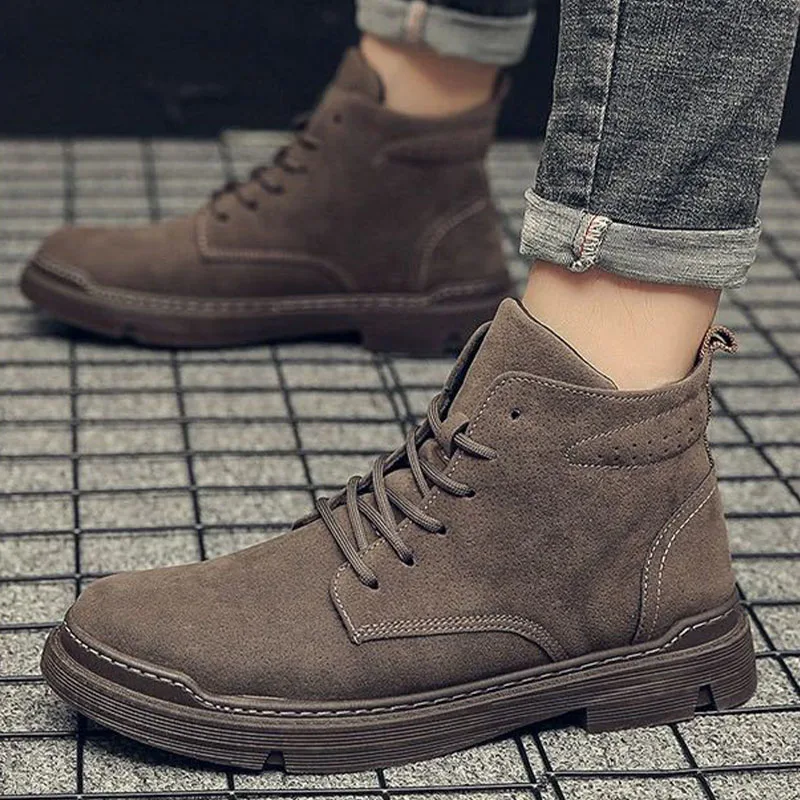 2022 Autumn Men Boots Street Trend Motorcycle Boots Winter Flat Lace-up Suede Ankle Boots Thickened Botas Hombre Piel